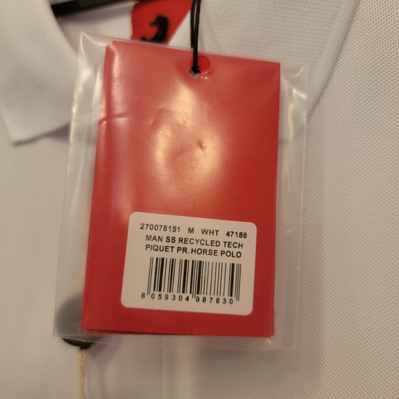 Ferrari Men's SS Recycled Tech Piquet PR Horse Polo White Size Medium NWT - Picture 10 of 17